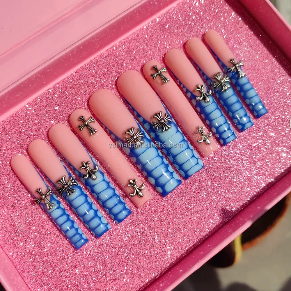 XL Glittery Rhinestone Press-On Nails - 50mm Long Full Cover Artificial Nails