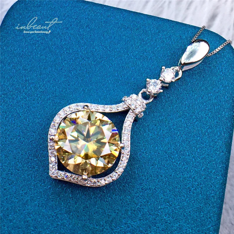 Yellow Moissanite Pendant Necklace - 5-6 Carat Brilliant Cut in 925 Sterling Silver