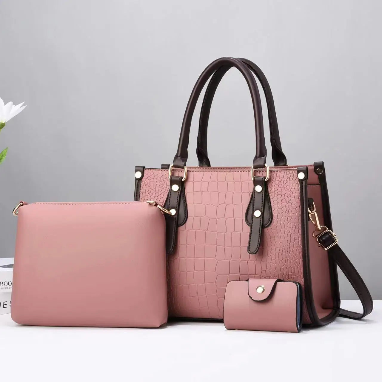Luxury 3-Piece Handbag Set - Designer PU Leather Tote, Shoulder & Crossbody Bags
