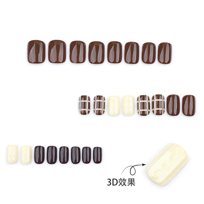Dark Brown Press-On Nails - Maillard Short Square Acrylic (24 Pieces)