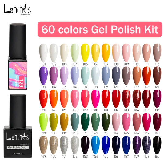 60-Color UV Gel Nail Polish Set - 15ml Magnetic Gel with Top & Base Coat