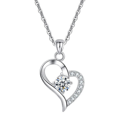925 Sterling Silver Heart Pendant Necklace with Cubic Zirconia