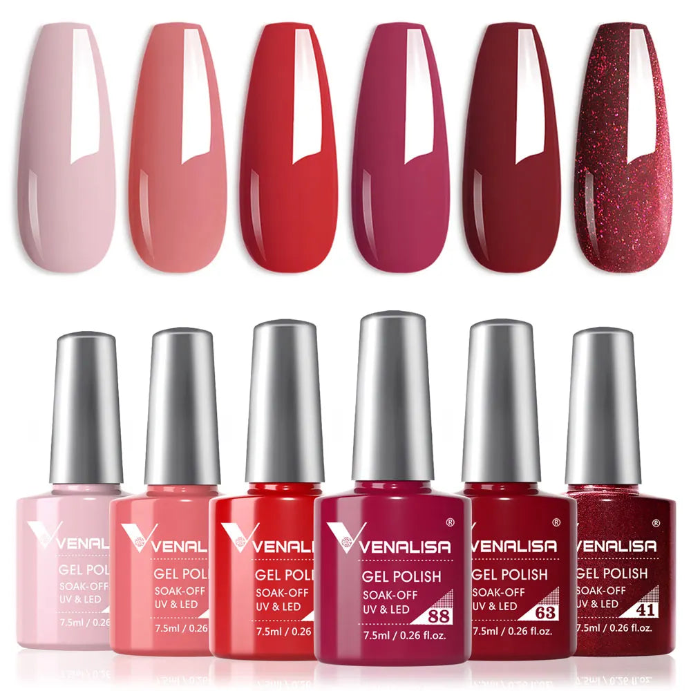 6-Piece Red Gel Nail Polish Kit - DIY Manicure Starter Set