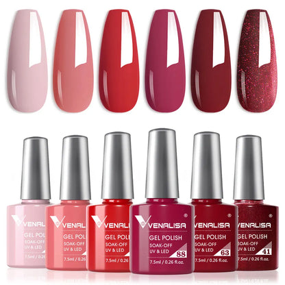 6-Piece Red Gel Nail Polish Kit - DIY Manicure Starter Set