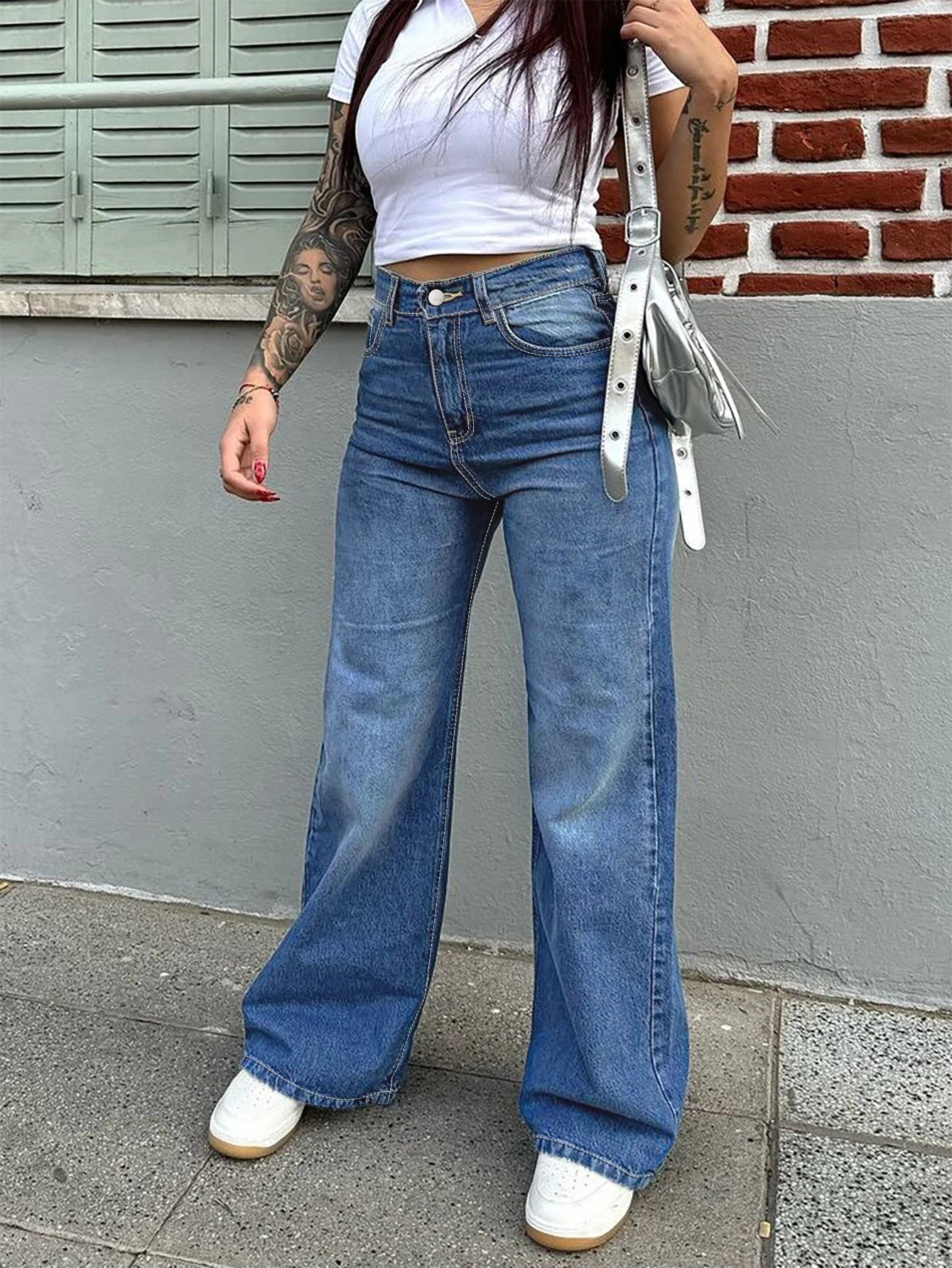 High-Waist Wide Vintage Straight Fit Jeans