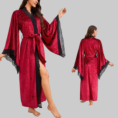 Velvet Bridal Robe - Long Sleeve Soft Bathrobe with Belt