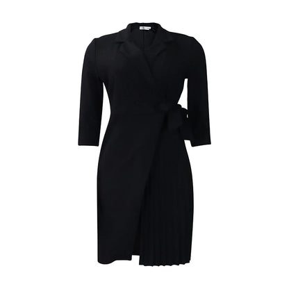 Pleated Suit Collar with Tie Waist Dress
