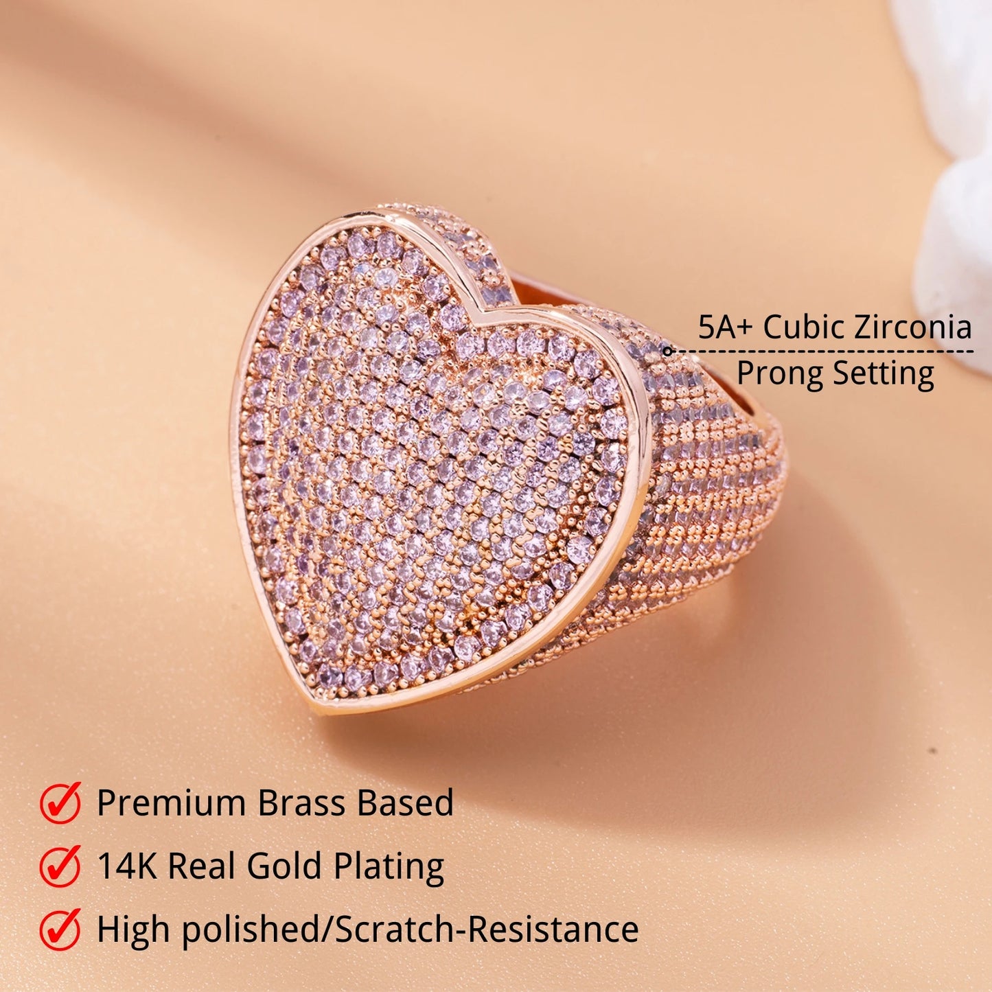 Heart-Shaped CZ Ring - Iced Out Bling Statement Jewelry