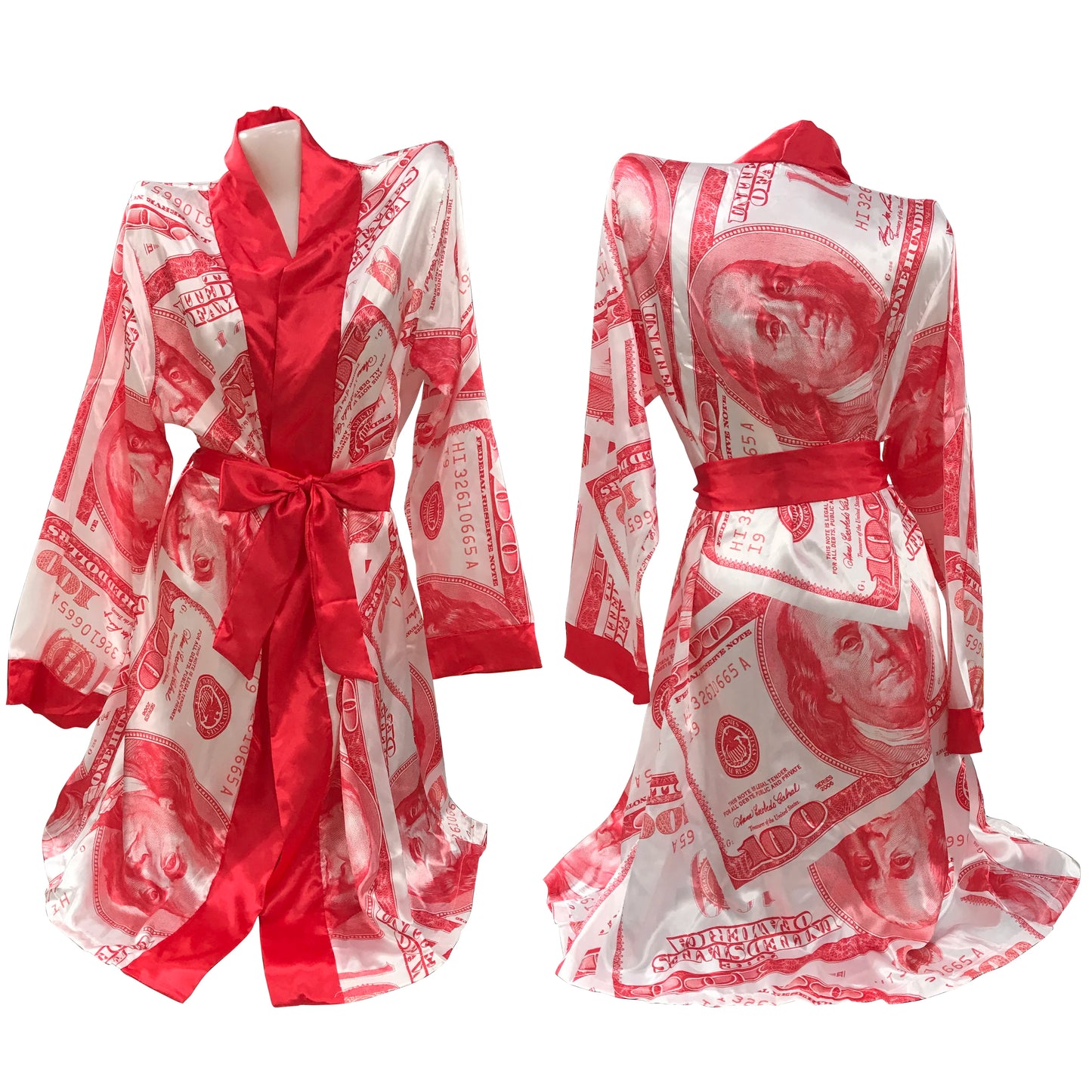 Luxury Money Print Satin Bathrobe & Sash
