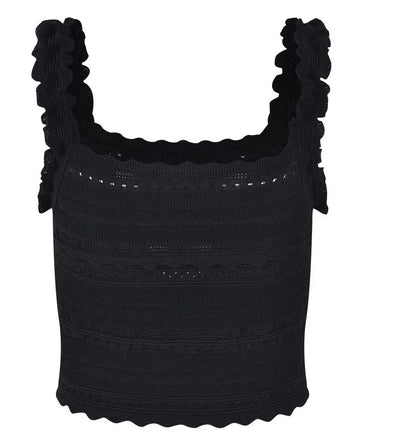 Two Piece Knit Set - Square Neck Tank Top & Ruffled Midi Skirt