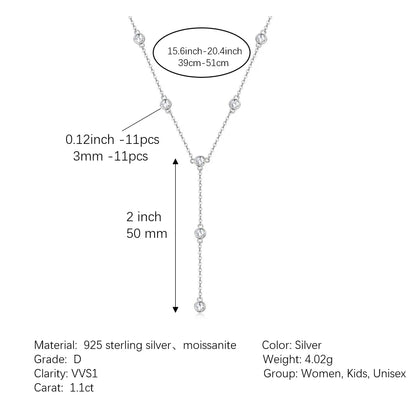 Sterling Silver Moissanite Bead Necklace - 1.1 Carat D VVS1 with Gold or Rhodium Plating