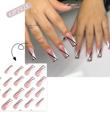 French Style Press-On Nails - 24 Piece Acrylic Artificial Nail Set