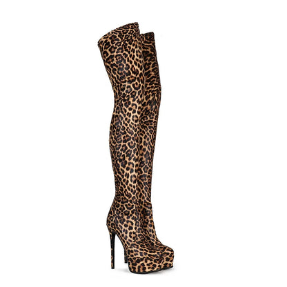 Cheetah Print Thigh High Boots - Platform High Heel Over-the-Knee Boots
