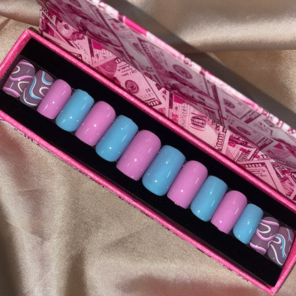 Handmade Pink Gel Press-On Nails - Custom Decoration Design (Wholesale Available)