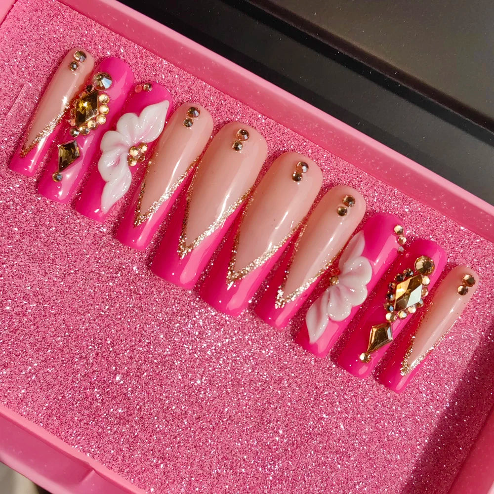 Pink Luxury Press-On Nails - Middle Oval French White ABS Acrylic Artificial Nails