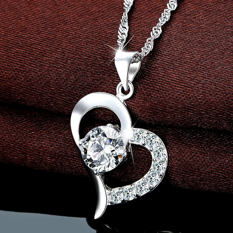 925 Sterling Silver Heart Pendant Necklace with Cubic Zirconia