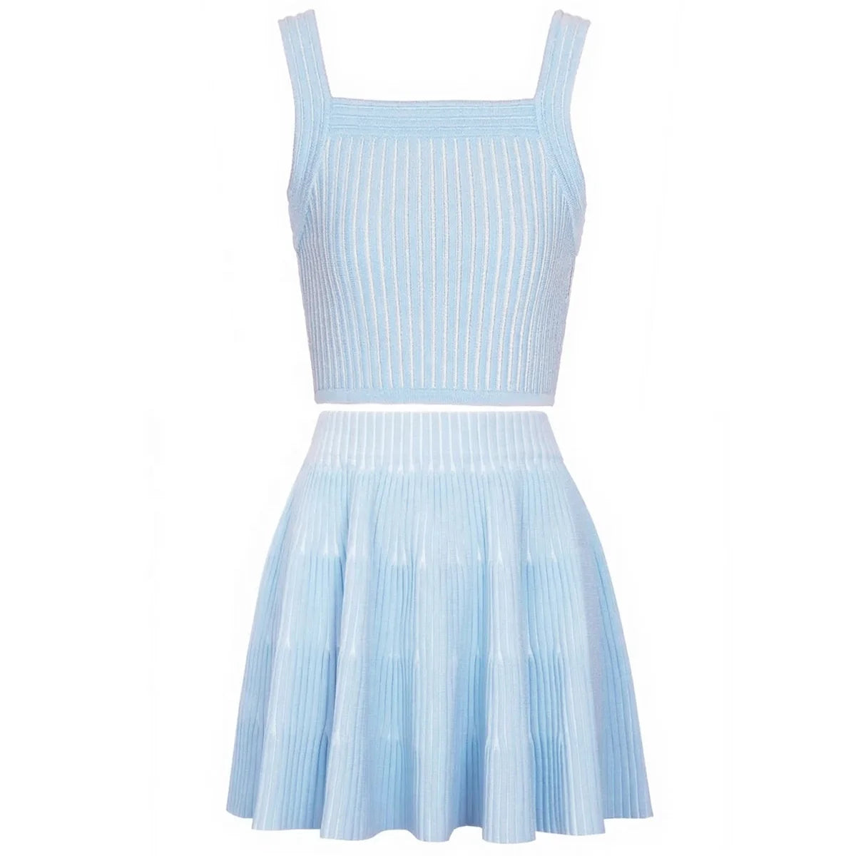 2-Piece Knit Set - Sleeveless Vest & Pleated A-Line Skirt