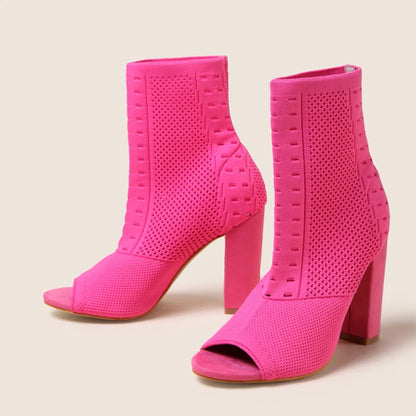 Chunky Heel Knitted Peep Toe Booties