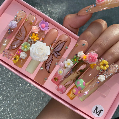 XL Glittery Rhinestone Press-On Nails - 50mm Long Full Cover Artificial Nails