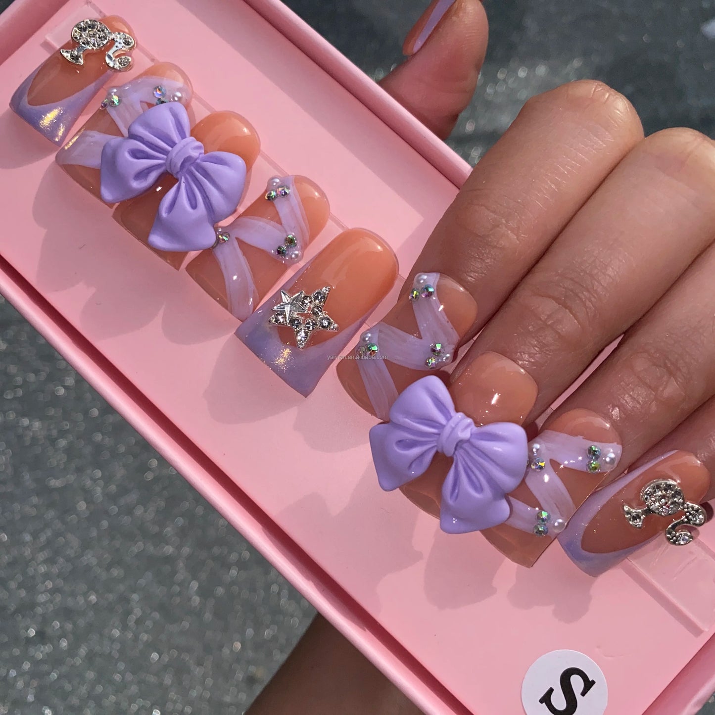 XL Glittery Rhinestone Press-On Nails - 50mm Long Full Cover Artificial Nails