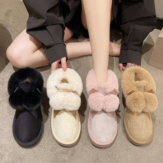 Winter Slipper Boots - Suede Leather with Natural Fur Lining