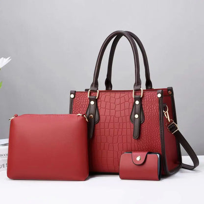 Luxury 3-Piece Handbag Set - Designer PU Leather Tote, Shoulder & Crossbody Bags