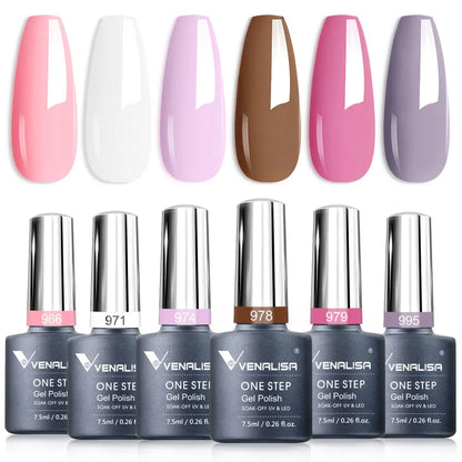 Venalisa Gel Nail Polish 6-Piece Kit - Red & Nude French Manicure Starter Set