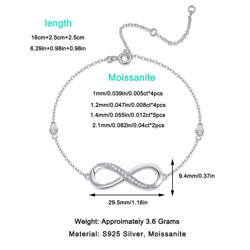 Moissanite Infinity Bracelet - S925 Sterling Silver