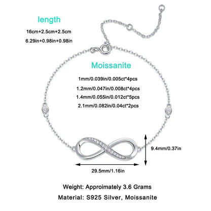 Moissanite Infinity Bracelet - S925 Sterling Silver