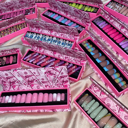 Handmade Pink Gel Press-On Nails - Custom Decoration Design (Wholesale Available)