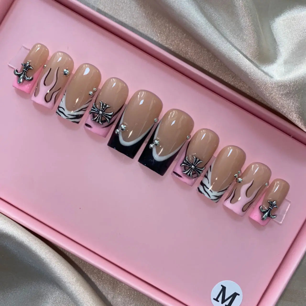 XL Glittery Rhinestone Press-On Nails - 50mm Long Full Cover Artificial Nails