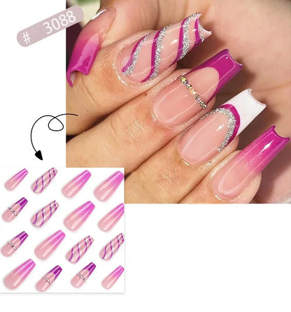 French Style Press-On Nails - 24 Piece Acrylic Artificial Nail Set