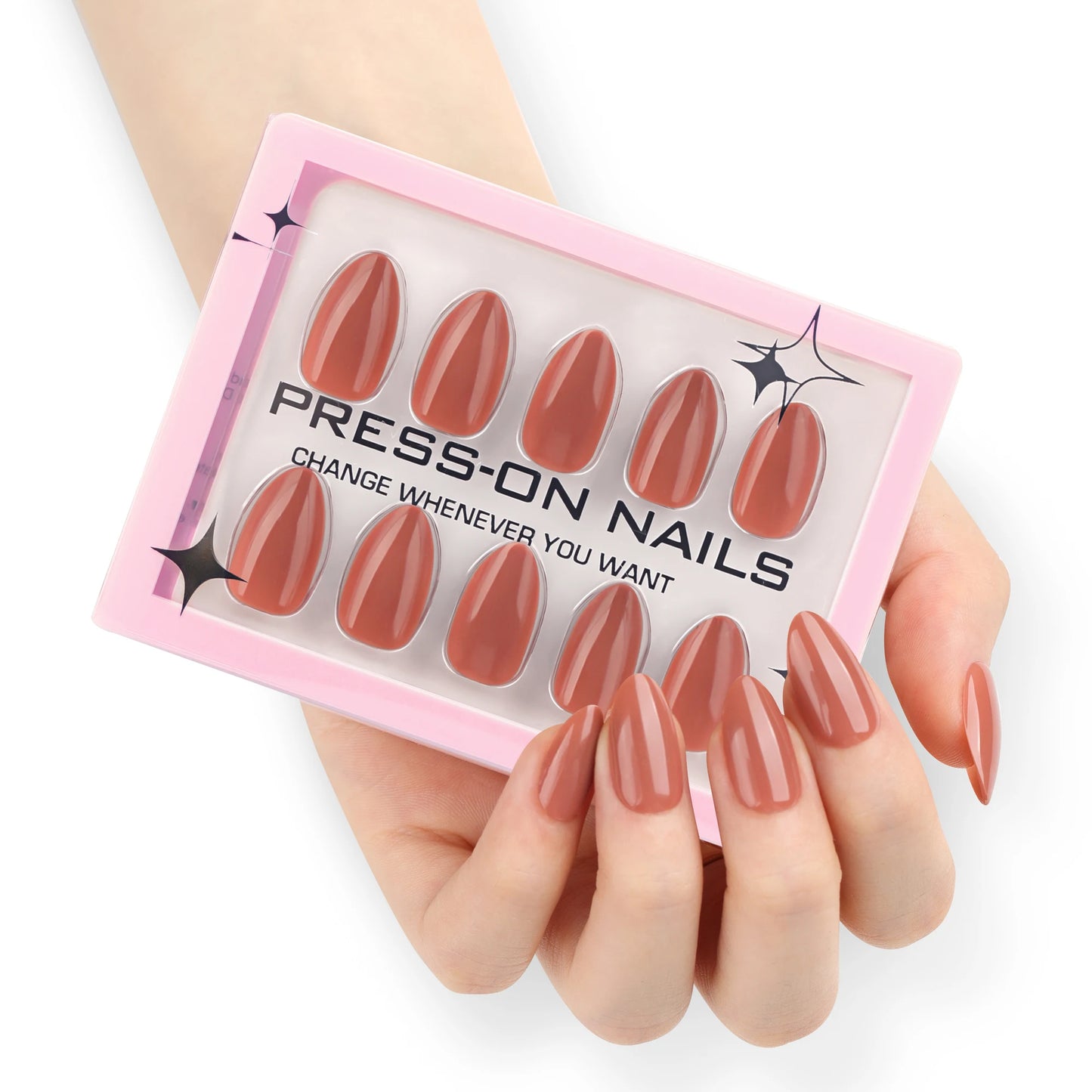 French Pink Almond Press-On Nails - Soft Gel Short Length (30 Pieces)