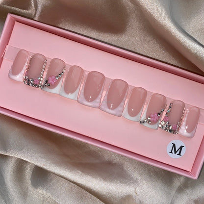 Long Square Glitter Rhinestone Press On Acrylic Nails