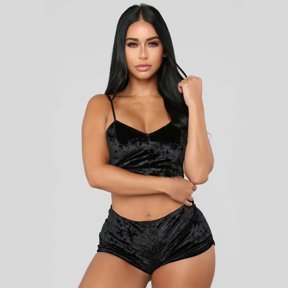 Velvet Pajama Set - Luxury Lounge Wear Lingerie