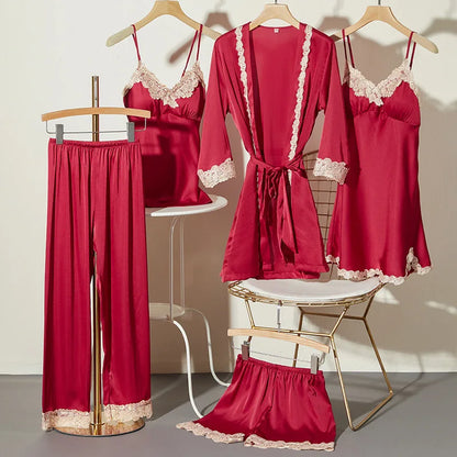 Luxury Satin 5-Piece Silk Sleepwear Set