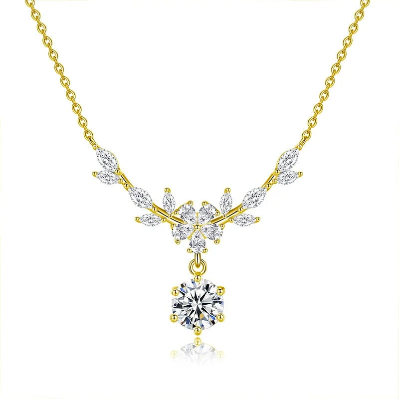 925 Sterling Silver Wheat Ear Necklace with Moissanite - Floral Pendant