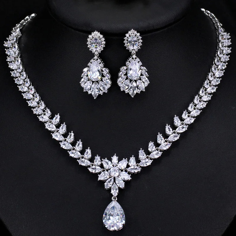 White Cubic Zirconia Bridal Necklace & Earrings