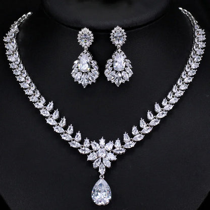 White Cubic Zirconia Bridal Necklace & Earrings