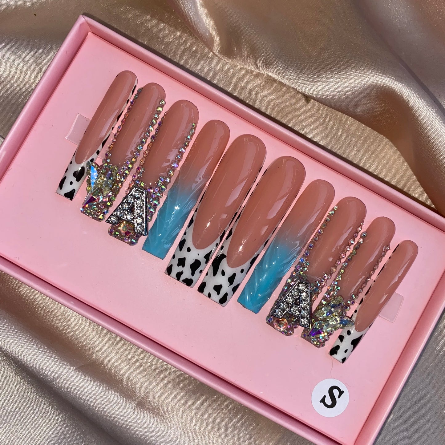 XL Glittery Rhinestone Press-On Nails - 50mm Long Full Cover Artificial Nails