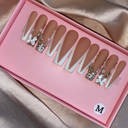 XL Glittery Rhinestone Press-On Nails - 50mm Long Full Cover Artificial Nails