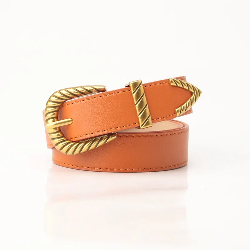 Women's Vintage PU Leather Belt - Alloy Buckle Design