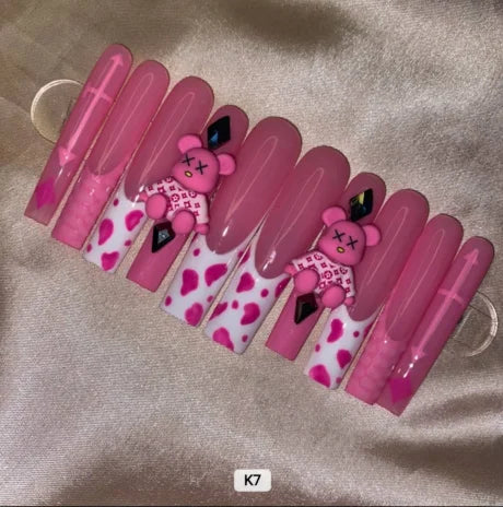 French White Butterfly Press-On Nails - Medium Length ABS Acrylic Artificial Nails