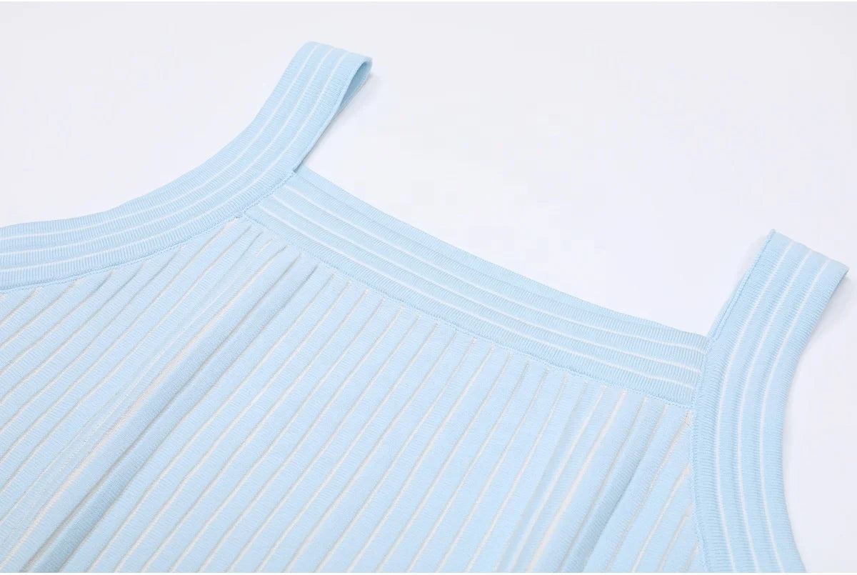 2-Piece Knit Set - Sleeveless Vest & Pleated A-Line Skirt