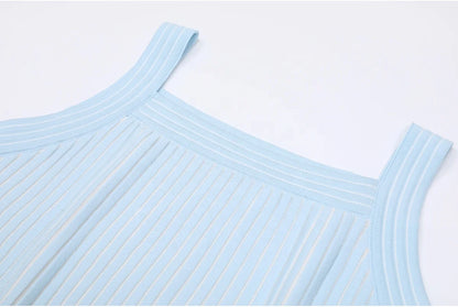 2-Piece Knit Set - Sleeveless Vest & Pleated A-Line Skirt