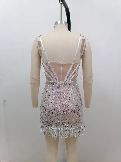 Sequined Mini Party Dress - Sleeveless Beaded Cocktail Dress