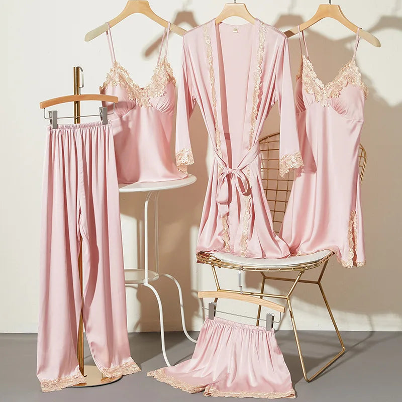 Luxury Satin 5-Piece Silk Sleepwear Set