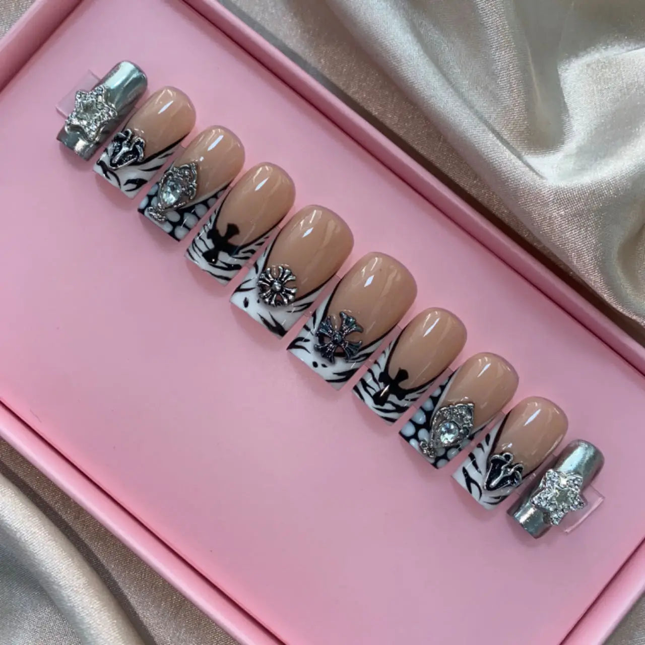 XL Glittery Rhinestone Press-On Nails - 50mm Long Full Cover Artificial Nails