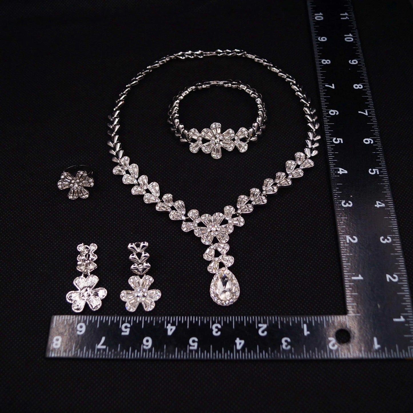 Waterdrop African Jewelry Set - Silver Plated Necklace, Bracelet, Earrings & Ring