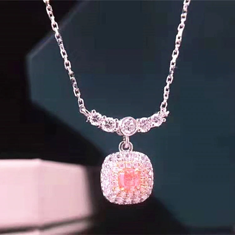 Natural Pink Diamond Pendant Necklace - 0.144ct 18K Gold